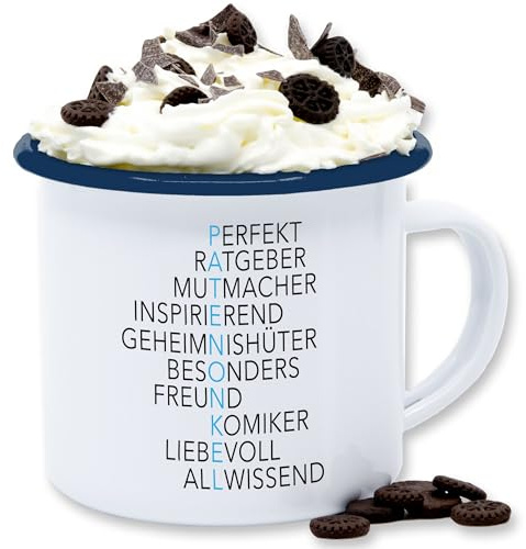 Emaille Tasse Blechtasse - Tassen - Geschenke Patenonkel Eigenschaften I Geschenk Pate Geschenke an Paten I Weihnachtsgeschenke Patenonkel Geschenk Weihnachten - 300 ml - Weiß Blau