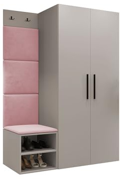 Mirjan24 Garderoben-Set Mapreni IV, Schuhschrank + Kleiderhakenbrett + Kleiderschrank Gepolstertes Paneel/Wandpaneel Kleiderhaken Flurgarderobe Wandgarderobe (Cashmere, Manila 09)
