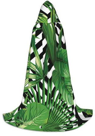 YQTGBCED Green Leaves Of Palm Tree Tropical Plant Print Hooded Cloak For Halloween,Renaissance Style,Perfect For Role Play And Parties