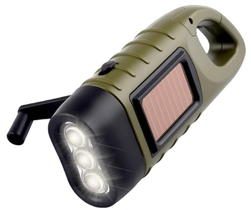 Dozylive Taschenlampe Kurbel, Solar Taschenlampe LED Notfall mit kurbel und Solarpanel, Wasserdicht Torch Light Notlicht Freien Tragbar, Kurbeltaschenlampe für Camping Lampen Stromausfällel Wandern