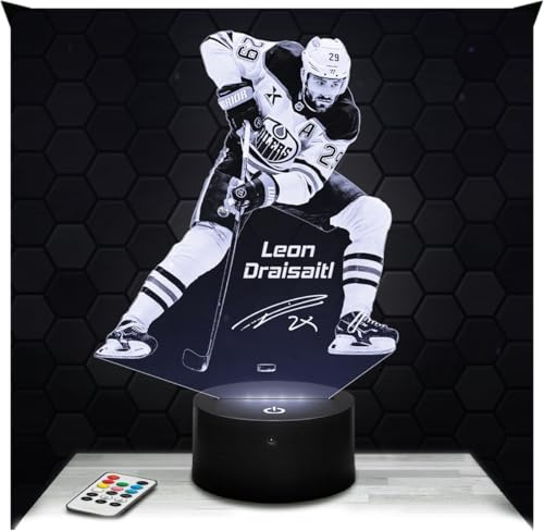 Lampephoto.fr - Lampe Leon Draisaitl 3D Nachtlicht De. Eishockeyspieler | Made in France, Sockel & Größe wählbar, dimmbar, Batterie/USB, HD-Lasergravur, Geschenk für Sie & Ihn