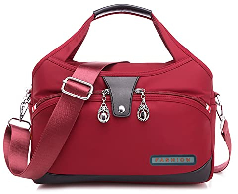 Suweir Umhängetasche Damen Mittelgroß - Wasserabweisende Nylon Handtasche mit vielen Fächern & Breitem Gurt - Leichte Schultertasche & Crossbody Bag für Arbeit, Alltag, Reisen - Rot