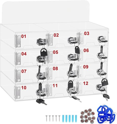 MXBAOHENG Boîte de Rangement pour téléphone Portable en Acrylique avec Organisateur De Verrouillag 12 Emplacements Cabine Verrouillable pour Téléphone en Acrylique pour Bureau, école, Salle de Classe