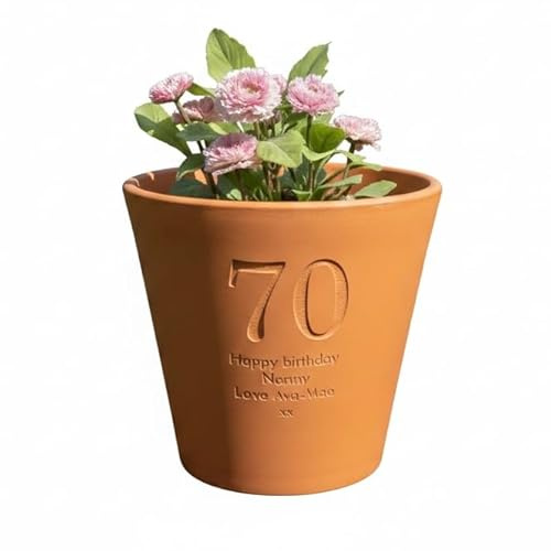 Personalised Engraved Birthday Terracotta Flower Pot, any age, Custom Message, Any Number