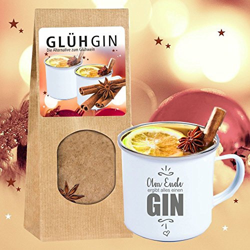 4youDesign SET Metalltasse Emaille Look • Am Ende ergibt alles einen GIN • mit GlühGin-Gewürzmischung |Geschenkidee Weihnachten Nikolaus Adventskalender Wichteln