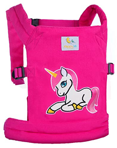 HappyVk- Puppentrage- Kinder Spielzeug süße Einhorn Stickerei-Puppentragetasche-Puppentrage Baby Puppe Vorne und Hinten Puppenzubehör-Rosa