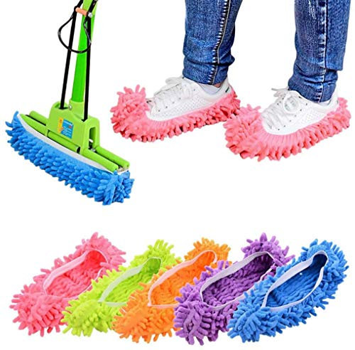 Dusenly 2 Pairs Cute Dust Mop Slippers Shoes Floor Cleaner Microfiber Dust Mop Shoes Floor Cleaning Shoe Covers Hair Cleaner Foot Socks Caps, Random Color