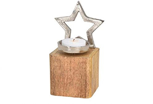 G. Wurm Deko Kerzenhalter Metallstern Mangoholz Braun Silber