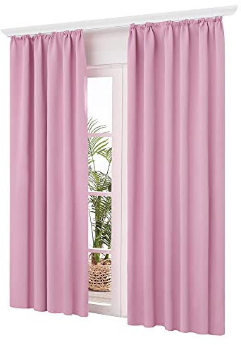Deconovo Thermogardine Kälteschutz Verdunklungsvorhänge Gardine mit Kräuselband, 200x140 cm(HöhexBreite), Rosa, 2er Set