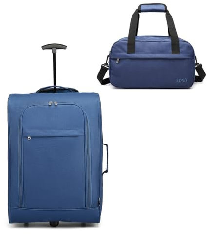 KONO Handgepäckwagen mit Handgepäckkoffer und Kofferset kabinengeprüft (Blau Set)