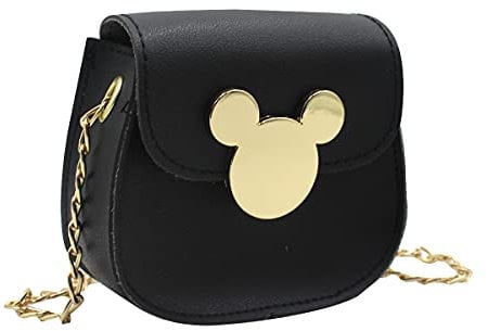 Kleine Mädchen-Umhängetasche, niedlich, modisch, Mini-Leder-Schultertasche, Satteltasche, Kleinkind-Handtasche mit Maus-Ohren, Winziges Schwarz (0–5 Jahre), Small, Strapazierfähig