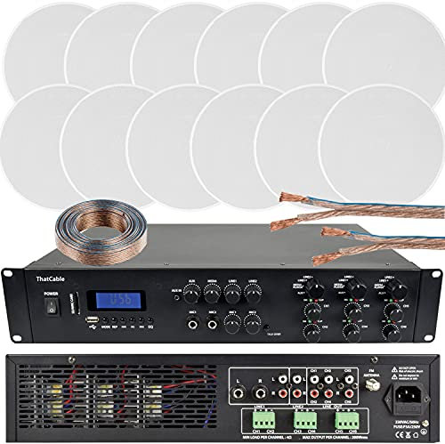 1200W Multi Zone Bluetooth Sound System | 6 Channel HiFi Matrix Amplifier Amp Kit | 12x 100W Low Profile Ceiling Speaker | Powerful Loud Wireless Music Streaming | Bar Restaurant Home Audio | Alexa