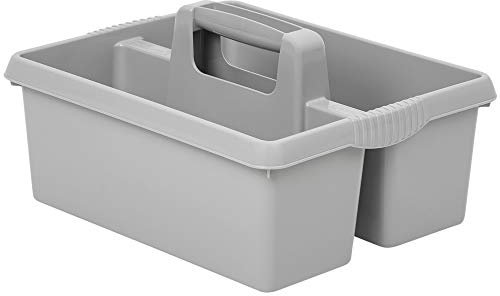 Large Plastic Kitchen Cleaning Carry Tray Caddy Tidy Tote Organiser with Handle - Grey