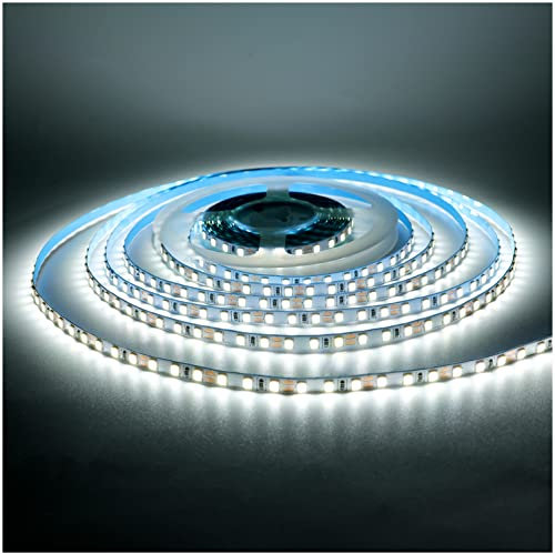 Tesfish 12V LED Streifen Licht, 5mm Breit, Weiß 6000K 5M Strip Lichtband 2835 IP20 120 LEDs/M, Total 600LEDs band Lichtleiste Leiste für Schlafzimmer, Küche Dekoration