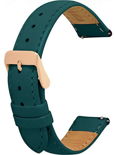 Toff London Ladies Dark Green Leather Watch Strap, Quick Release with Rose Gold Metal Buckle, Band Width 18mm