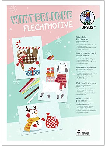 Ursus 28240099F - Winterliche, Bastelset für Kinder mit 12 bunten Flechtmotiven (A4) und 160 Papierstreifen, zur kreativen Beschäftigung