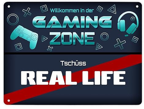 Willkommen in der Gaming Zone Tschüss Real Life Spaß Ortsschild Zocken Geschenkidee Geburtstag Weihnachten Rechner Laptop Notebook Zocker Zimmer Geschenk Abenteurer Spieler