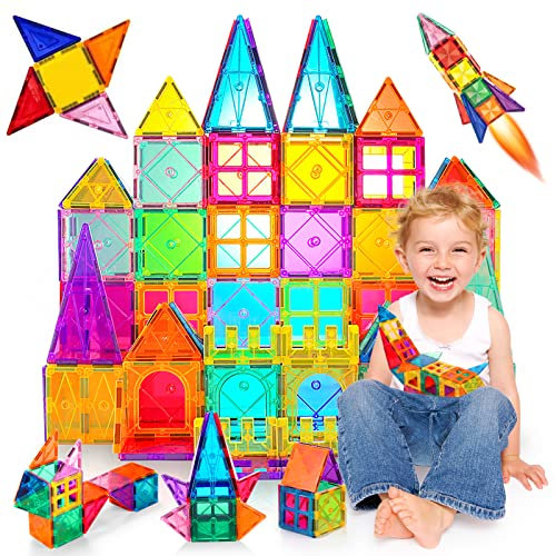 Construction Magnétiques Enfants 80 Pièces Jeu de Éducatifs Cadeau pour Garçons et Filles Jouets Magnétiques Plus Forts Blocs de Constructions Aimantés, STEM 3+ An