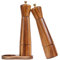 DeroTeno Salz- und Pfeffermühlenset mit Mühlenuntersetzer, Verstellbare Keramikmahlwerk Salzmühle, Edelstahlmahlwerk Pfeffermühle, Akazienholz, 27 cm Höhe, Boden DIA 6 cm