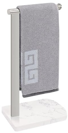 NearMoon, Porta asciugamani con base in marmo bilanciato, supporto in acciaio inossidabile 304, a forma di L, portasciugamani autoportante, per bagno, cucina, piano di lavoro, asta singola, nichel