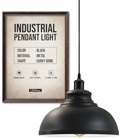 LEDSone Moderner Kronleuchter, Vintage-Hängelampenschirm, industrielle Hänge-Deckenbeleuchtung, ideal für Esszimmer, Bar, Clubs, E27-Sockel (Schwarz, innen weiß)