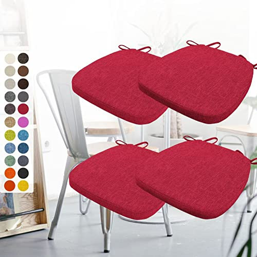 Aselbia 4er Set Stuhlkissen 40x38x3cm mit Bändern,Waschbare Sitzkissen rutschfest,Stuhlauflage Stuhlpolster Sitzkissen,Abnembar Bezug Mit Reißverschluss,Ideal für Zuhause Büro Küche Esszimmer,Weinrot