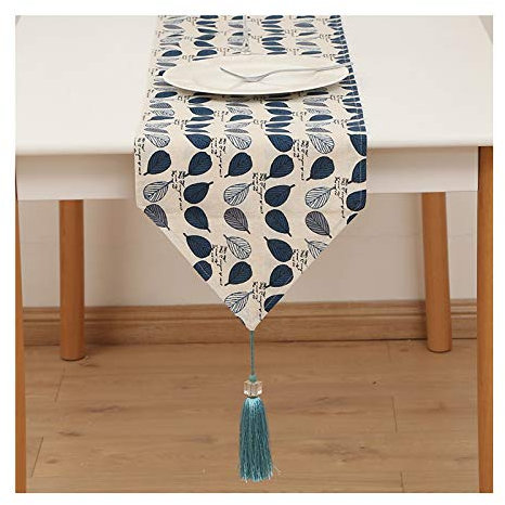 EHOMERY Tischwäsche Apelt, Couchtisch Deko Blau Blätter Tischläufer Cotton Linen 30x240CM