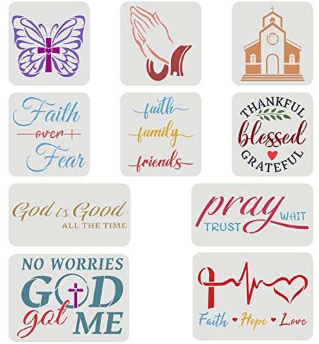 FINGERINSPIRE 10 Stück 3 Größe Christliche Schablone Kunststoff Schmetterling Beten Kirche Muster Schablone Glaube Hoffnung Liebe, Gott ist gut, große Bibel Zeichen motivierende Sprüche Schablonen