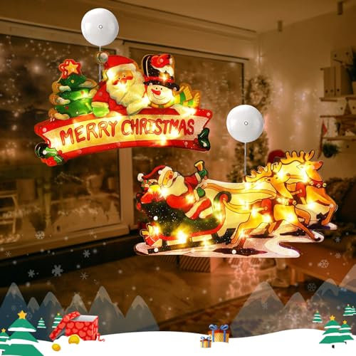 2 Pezzi Natale Decorazione Della Finestra Luce,Luci a Sospensione a Led Babbo 3D Sospese Natale Con Ventosa,Luci Decorative Interno,Decorazioni Natalizie Per Finestre Con Babbo Natale Appeso (E)