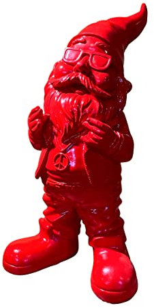 SEWAS Gartenzwerg, Rocker mit Peace Kette, Rot, handbemalt und wetterfest aus hochwertigem Kunstharz, Dekofigur