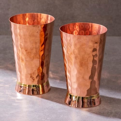 P-TAL Copper Drinking Glasses, Water Glasses, Drinkware made of Pure Copper with Ayurvedic Health Benefits - Rose Gold (Set of 2)