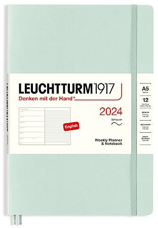 LEUCHTTURM1917 367776 Wochenkalender & Notizbuch Softcover Medium (A5) 2024, 12 Monate, Mint Green, Englisch