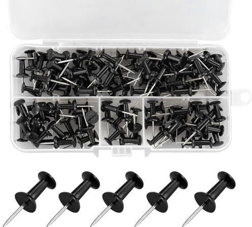 Reißzwecken mit schwarzem Kunststoffkopf, mit Aufbewahrungsbox, schwarz, rostfrei, für Korkholz, Pinnwand, Büro, Pinnwand, Wandbefestigung, 100 Stück