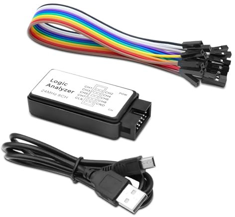 APKLVSR Analyseur logique USB 24 MHz 8 canaux,Logic Analyser 8 CH, 24MHz avec Câble USB et fil de saut,Analyse Logique USB pour une Grande variété de Décodages,Compatible avec Arduino