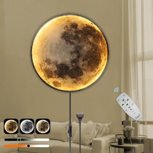 60cm Mond Wandleuchte Dimmbar mit Fernbedienung,Innen LED 45W Kinderzimmer Wandlampe Nachttischlampe mit Schalter und Kabel Stecker Art Dekorative Mondlampe Wandbeleuchtung für Schlafzimmer Wohnzimmer