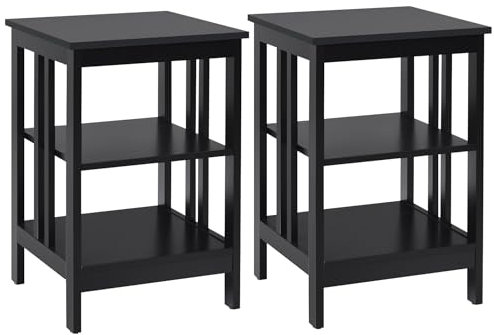 GIANTEX 2er Set Nachttisch, Beistelltisch 3 Ebenen, Sofatisch Couchtisch Holz, Kleiner Kaffeetisch Teetisch Wohnzimmertisch, Nachtschrank Nachtkommode 40x40x61cm für Wohnzimmer Schlafzimmer Schwarz