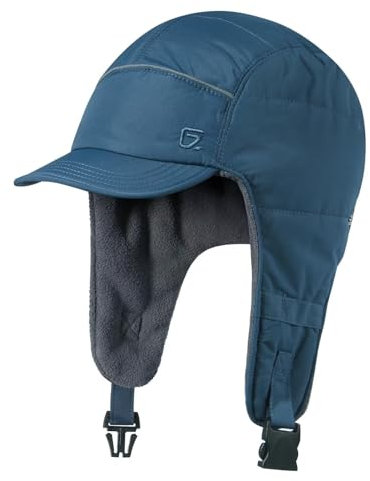 GADIEMKENSD Winter Trapper Hunting Hat with Brim Visor Ear Flaps Reflective Baseball Cap Warm Aviator Hats for Ski Rain Work Golf Running Outdoor Dark Blue