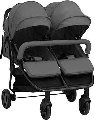 Homgoday Aiaio Zwillings-Kinderwagen, dunkelgrau und schwarz, Möbel für Zuhause, Innen- und Außenbereich, Wohnzimmer, Schlafzimmer