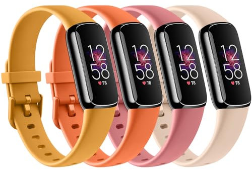 Sportbänder, kompatibel mit Fitbit Luxe-Bändern für Damen und Herren, weiches Silikon, Ersatz-Sportarmbänder für Fitbit Luxe Fitness- und Wellness-Tracker (Kurkuma/Orange/Korallenrot/Aprikose, 4