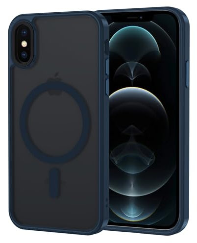 XTCASE für iPhone XS Max Hülle Magnetisch kompatibel mit Magsafe, Matt Transluzente Handyhülle für iPhone XS Max (6.5) Kratzfeste PC Rückseite + TPU Bumper - Blau