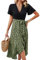 IFFEI Sommerkleid Damen Elegant Schlitz Boho Blumenkleid Leichte Knielang Freizeitkleid mit Gürtel Freizeitkleid Grün XL