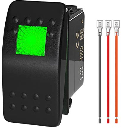 Interruttore a bilanciere marino 12V 24V Interruttore a bilanciere illuminato 12 Volt 20A LED blu 3 pin SPST ON/Off for auto barca UTV RZR ATV 1Pcs (Color : Green LED)