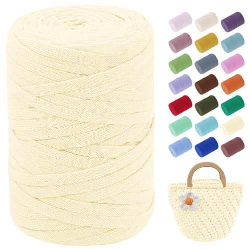 LEREATI Textilgarn zum Häkeln für Körbe 7mm x 100m T-Shirt Garn | Bändchengarn Makramee Garn Häkelgarn Stoff Dickes Garn zum Taschen Korb Decke Häkeln, Heimdekoration (Hellgelb)