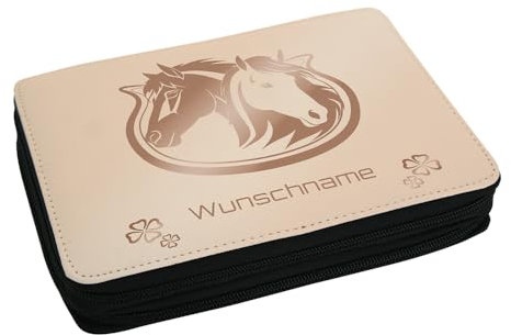 Eurofoto Schulmäppchen mit Namen und Motiv Pferde | Federmappe mit Hobby personalisiert inkl. Stifte, Lineal, Radierer, Spitzer