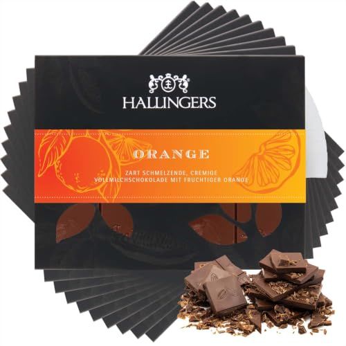 Hallingers Genuss Manufaktur Schokolade Geschenk - Tafel Edelkakao handgeschöpft ohne Alkohol edler Karton 10x Orange Orange, Geschenkidee für Frauen Männer