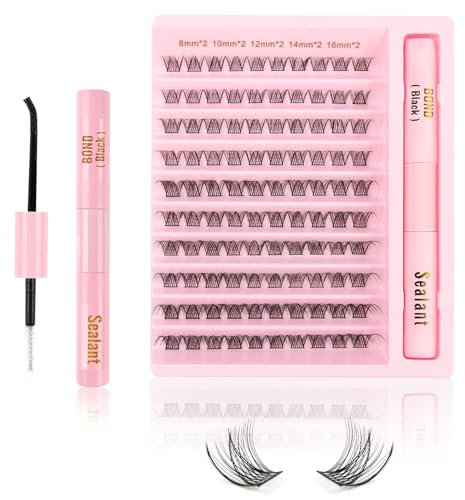 Kiusatig Kit Extension Cils Individuel 100PCS Kit Faux Cils Naturel Avec Lash Bond et Seal D Curl Cils Extension de Cils Professionnel 8-16mm Mix kit extension de cils complet debutant (W54 Kit)