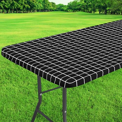 ASTNIC Elastische Tischdecke wasserdichte Rechteckige Vinyltischdecke mit Flanellrücken, Abwischbare ölbeständige PVC Tischschutz für Indoor Outdoor Picknick Camping Partys（75x180 cm,schwarz）