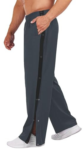 PINSPARK Reha Hose Herren Jogginghose mit seitlicher Knopfleiste zum öffnen Freizeithose Sweatpants Trainingshose Sportswear Graphitfarbe XL