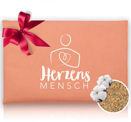 HERBALIND Körnerkissen 30x20 cm 800g Bio-Getreidekissen HERZENSMENSCH - Natürliches Wärmekissen Geschenk Made in Germany aus 100% Baumwoll-Canvas, für Mikrowelle Roggen-Weizen-Füllung, Blush (Peach)
