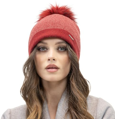 VIVISENCE Winter Mütze Für Damen Beanie Mit Bommel Strickmütze Subtilem Pepitamuster Perfekte Passform Herbst Gemütlich Ideal Für Kalte Wintertage Und Outdoor-Aktivitäten Modell 7095